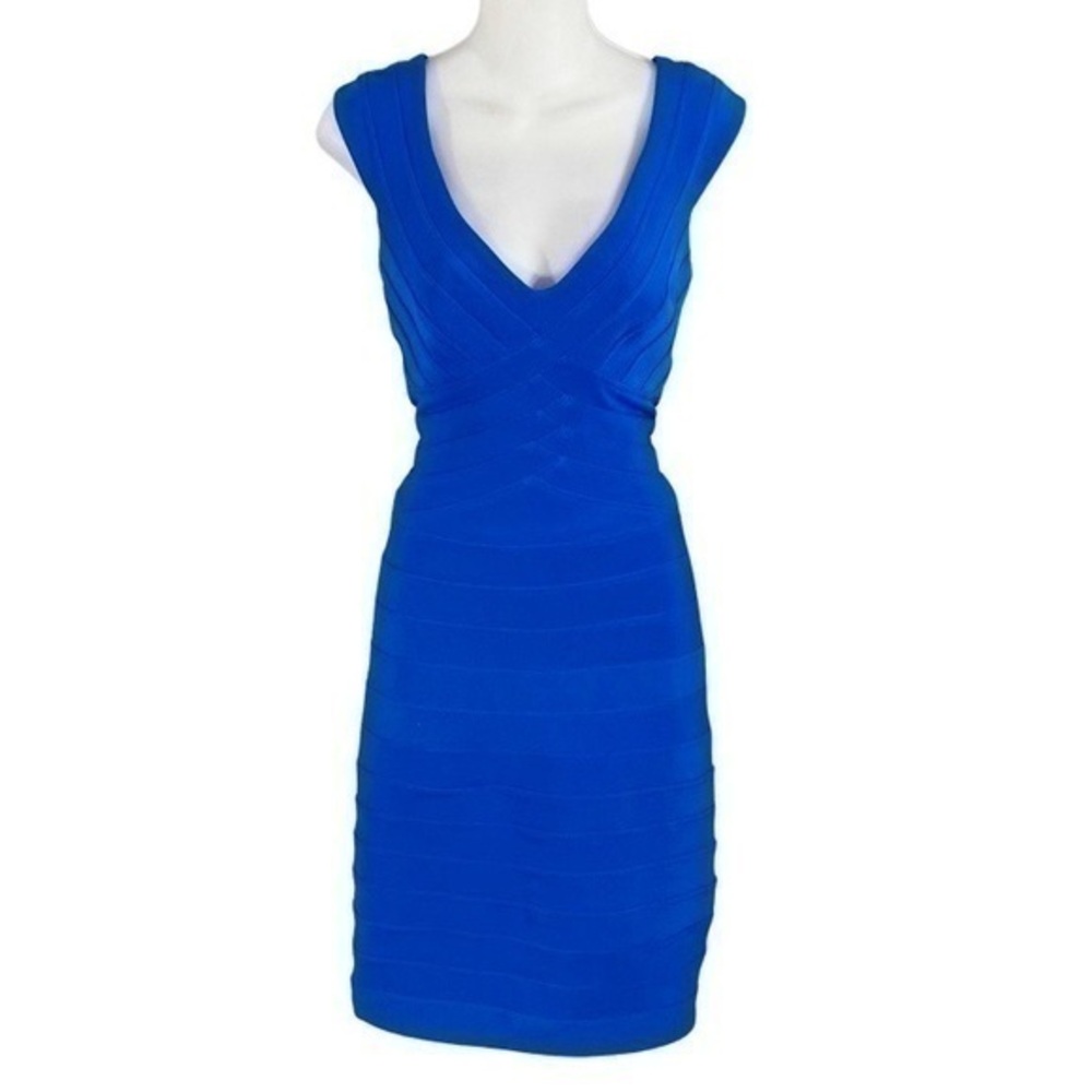 JS Collections blue v-neck bandage cocktail dress BB16